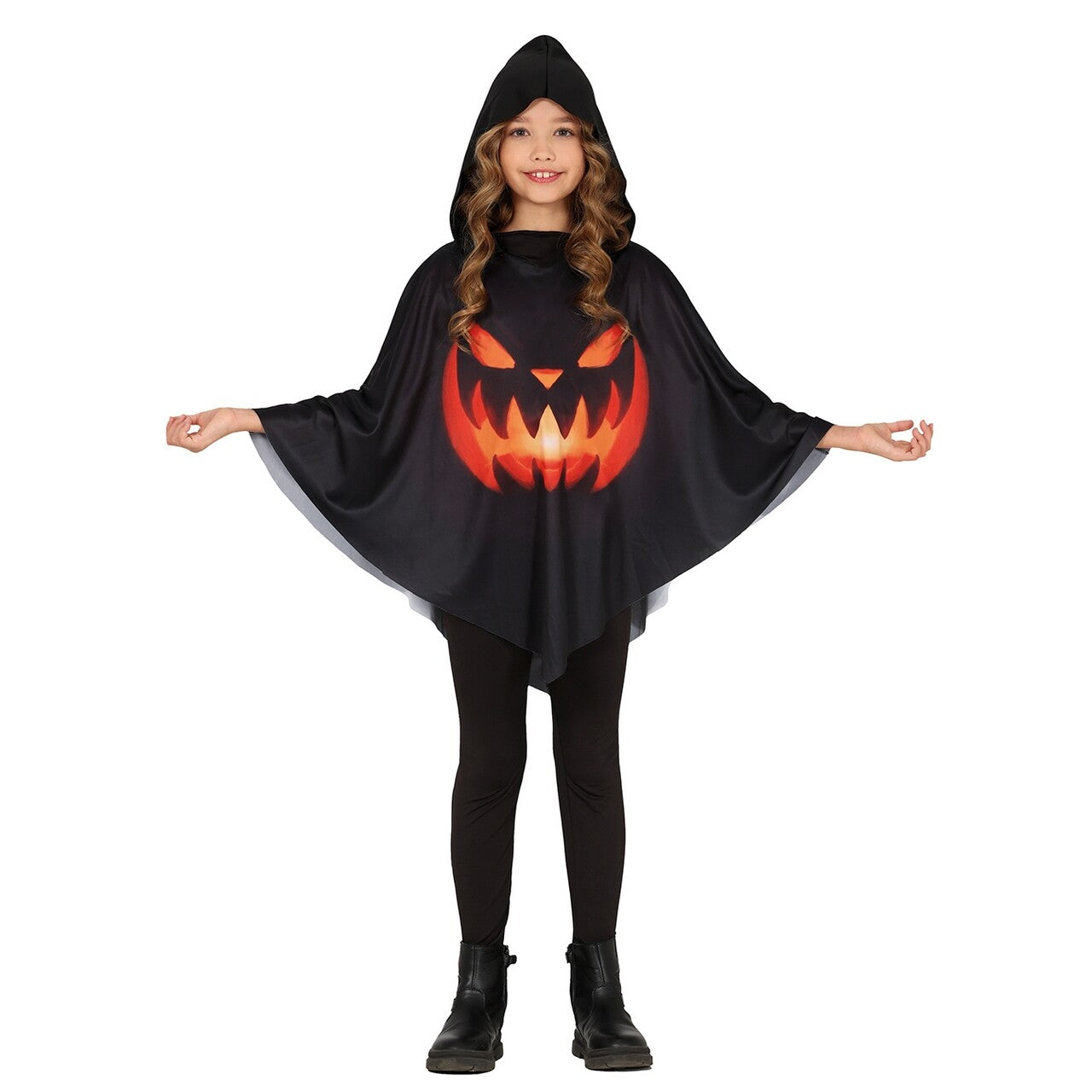 Op deze afbeelding zie je een Kostuums, van het merk Guirca. Dreigende Pompoen Poncho Kind Kostuum