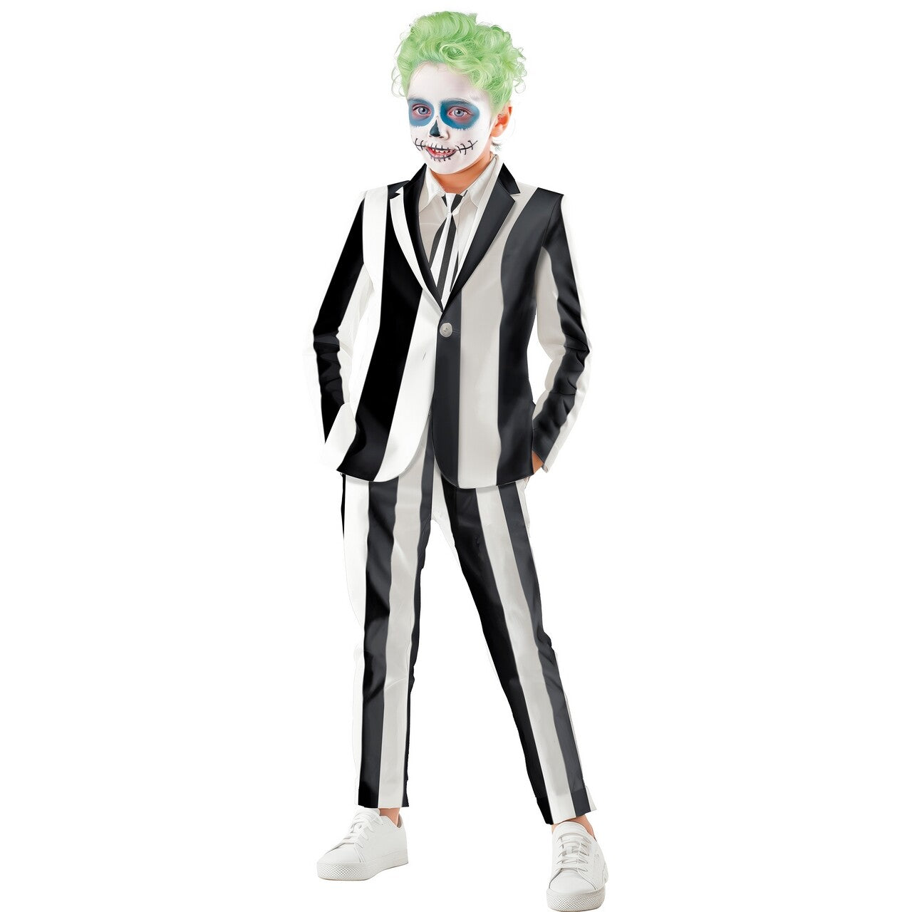 Op deze afbeelding zie je een Kostuums, van het merk Guirca. Zwart Wit Gestreepte Juicy Gangster Jongen Kostuum