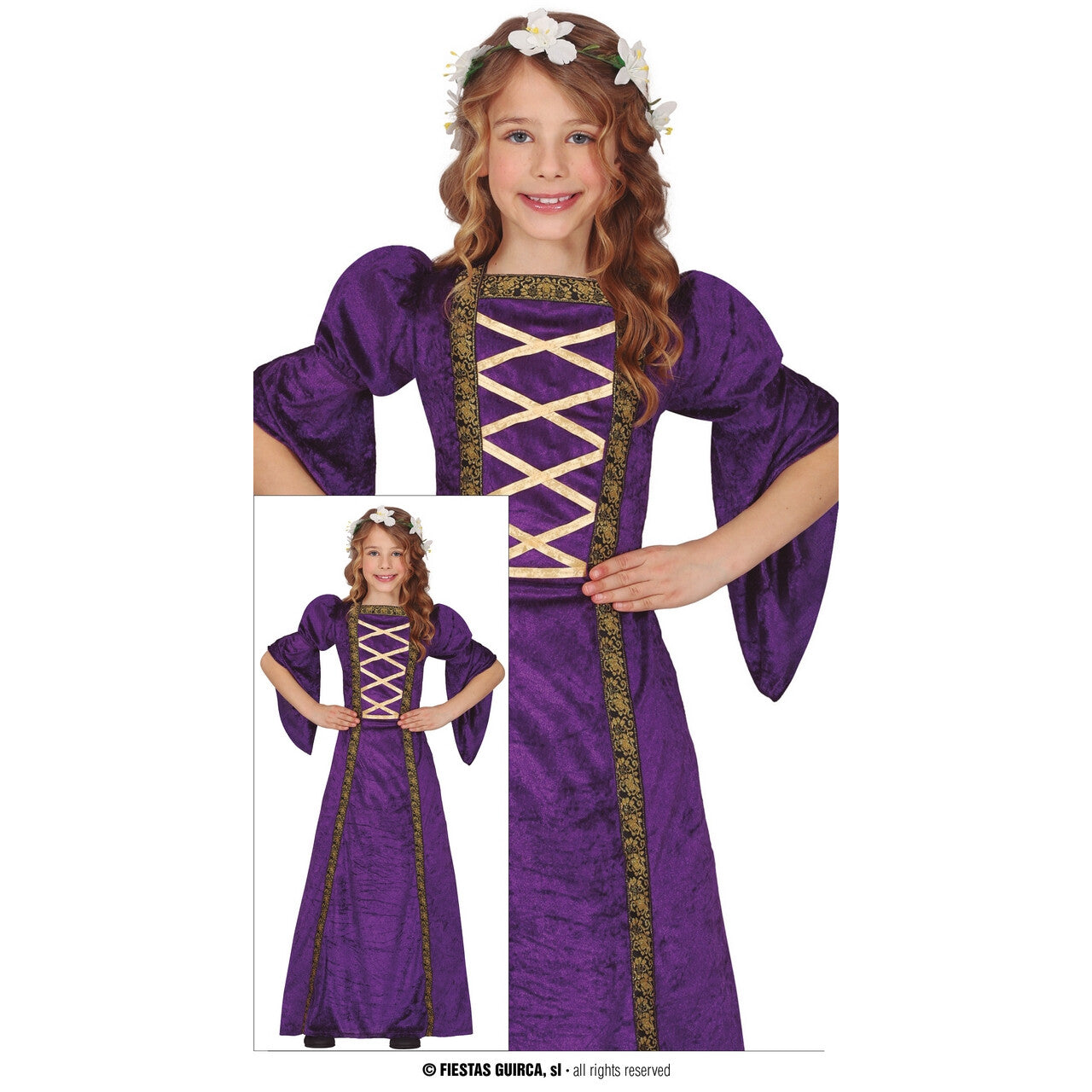 Op deze afbeelding zie je een Kostuums, van het merk Guirca. Kasteel Jonkvrouw Daisy Purple Meisje Kostuum