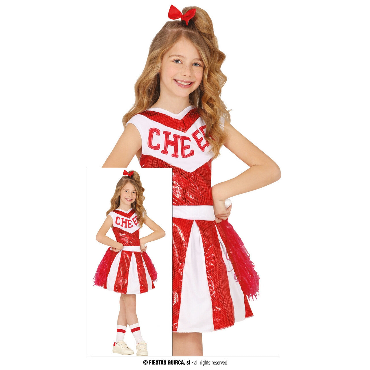 Op deze afbeelding zie je een Kostuums, van het merk Guirca. Cheer Team Rood Wit Cheerleader Meisje Kostuum
