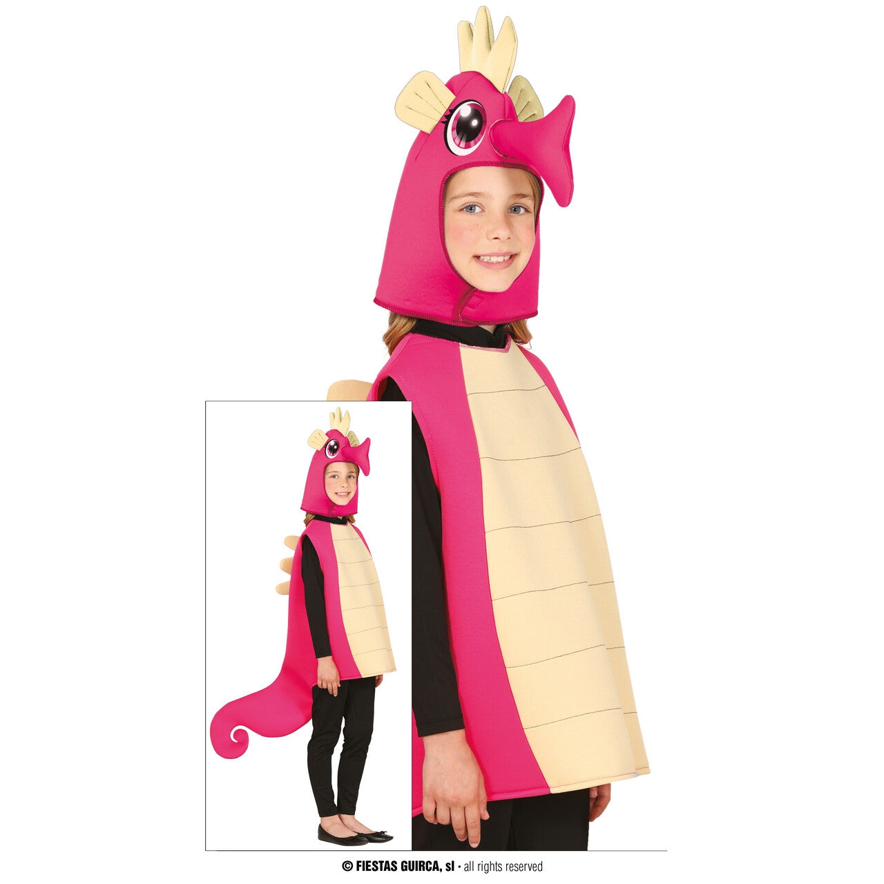 Op deze afbeelding zie je een Kostuums, van het merk Guirca. Zeepaardje Pinkhorse Kind Kostuum
