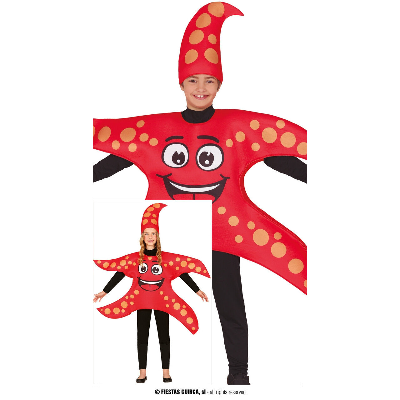 Op deze afbeelding zie je een Kostuums, van het merk Guirca. Rode Zeester Kind Kostuum