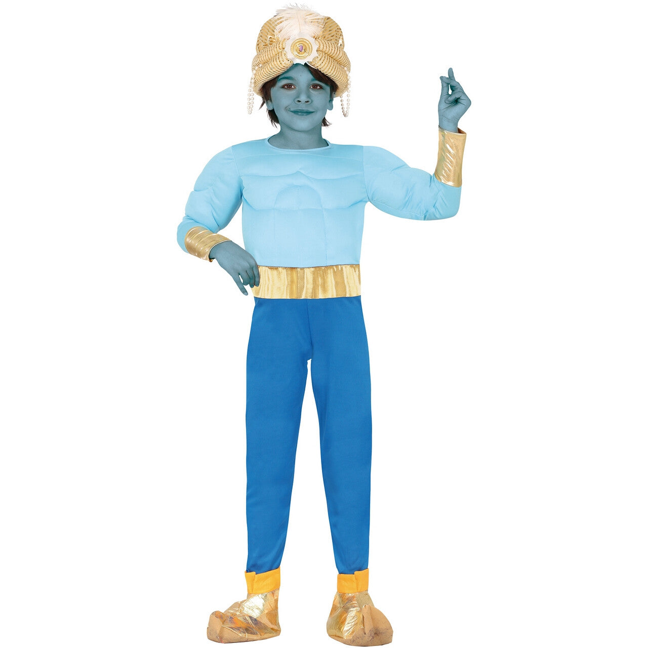 Op deze afbeelding zie je een Kostuums, van het merk Guirca. Blauwe Genie Uit De Lamp Kind Kostuum