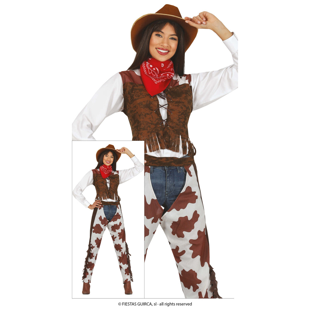 Op deze afbeelding zie je een Kostuums, van het merk Guirca. Stoere Cowgirl Miley Vrouw Kostuum