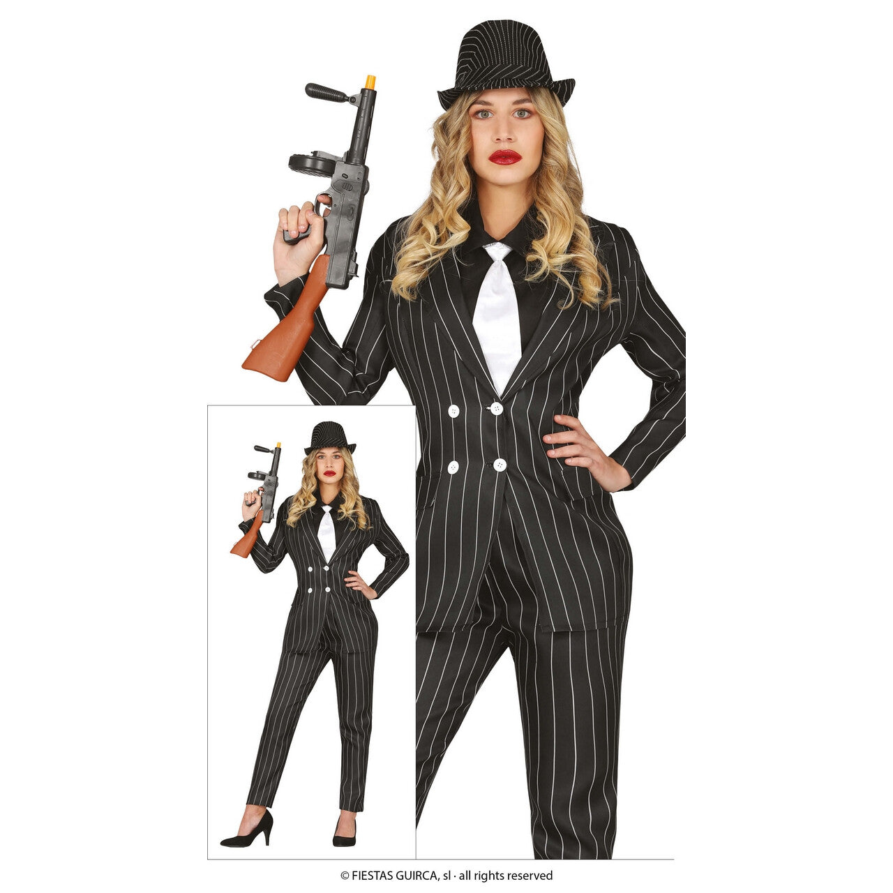 Op deze afbeelding zie je een Kostuums, van het merk Guirca. Gangster Lady Carmella Vrouw Kostuum