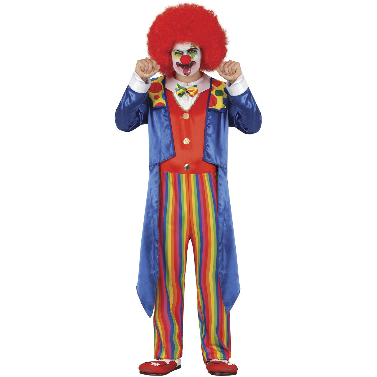 Op deze afbeelding zie je een Kostuums, van het merk Guirca. Klassieke Grappende Kleuren Clown Man Kostuum