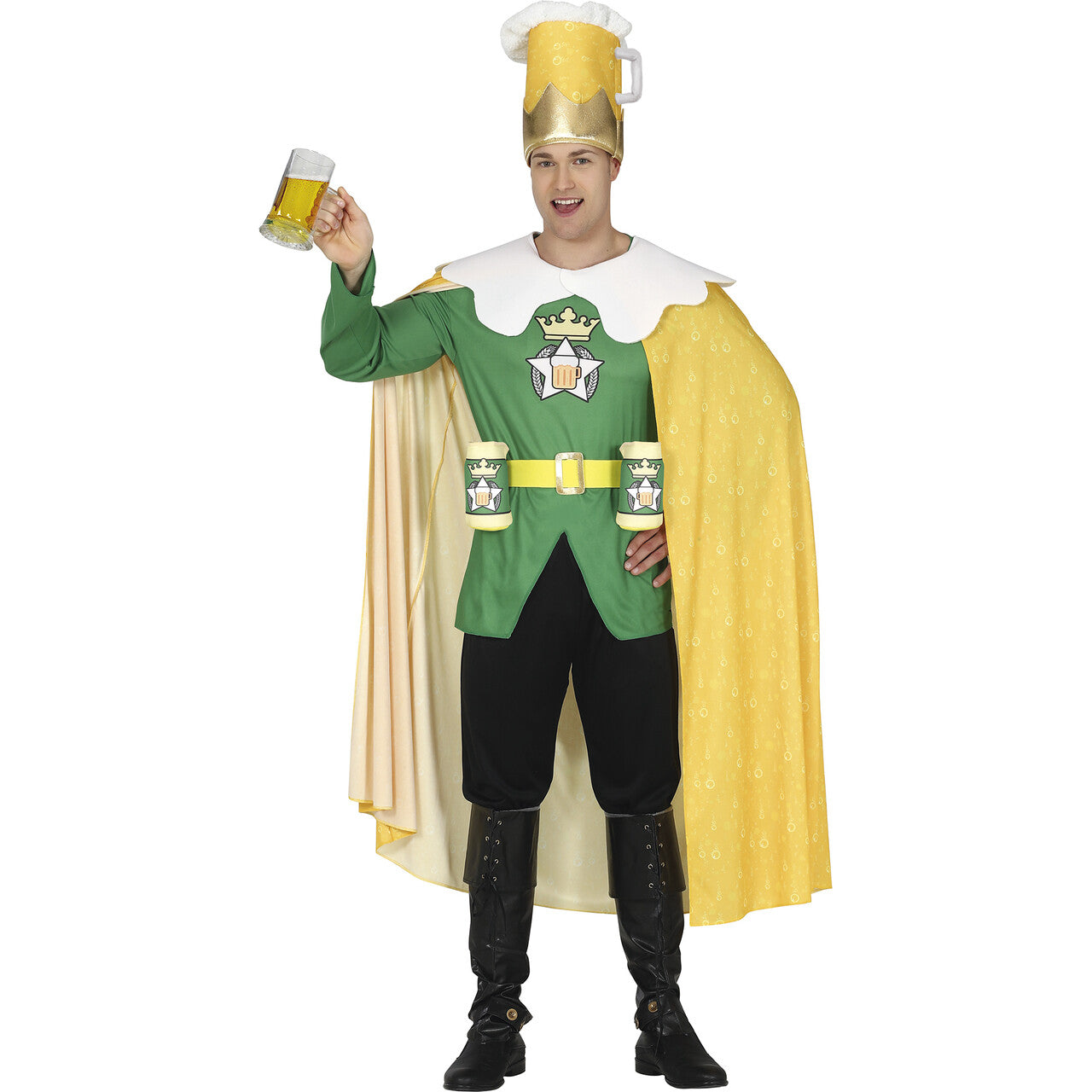 Op deze afbeelding zie je een Kostuums, van het merk Guirca. Bier Koning Gele Rakker Man Kostuum