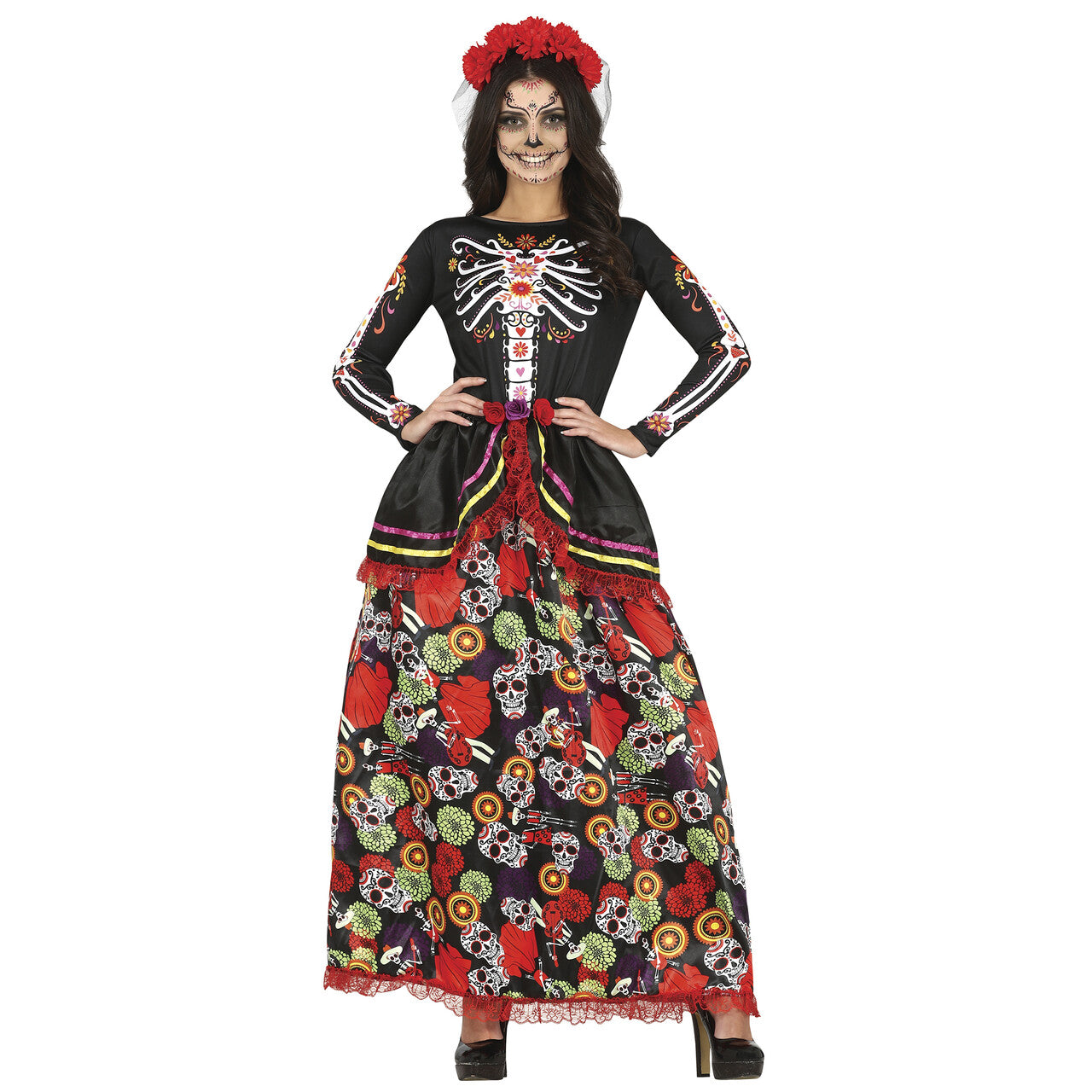 Op deze afbeelding zie je een Kostuums, van het merk Guirca. Mexicaanse Catrina Dag Van De Doden Vrouw Kostuum