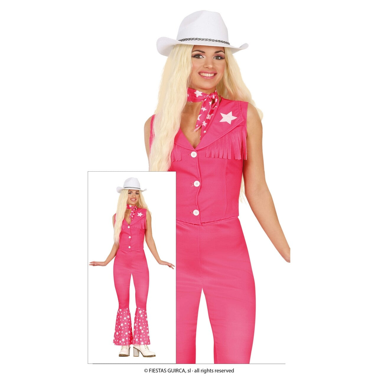 Op deze afbeelding zie je een Kostuums, van het merk Guirca. Roze Country Babe Starlight Vrouw Kostuum