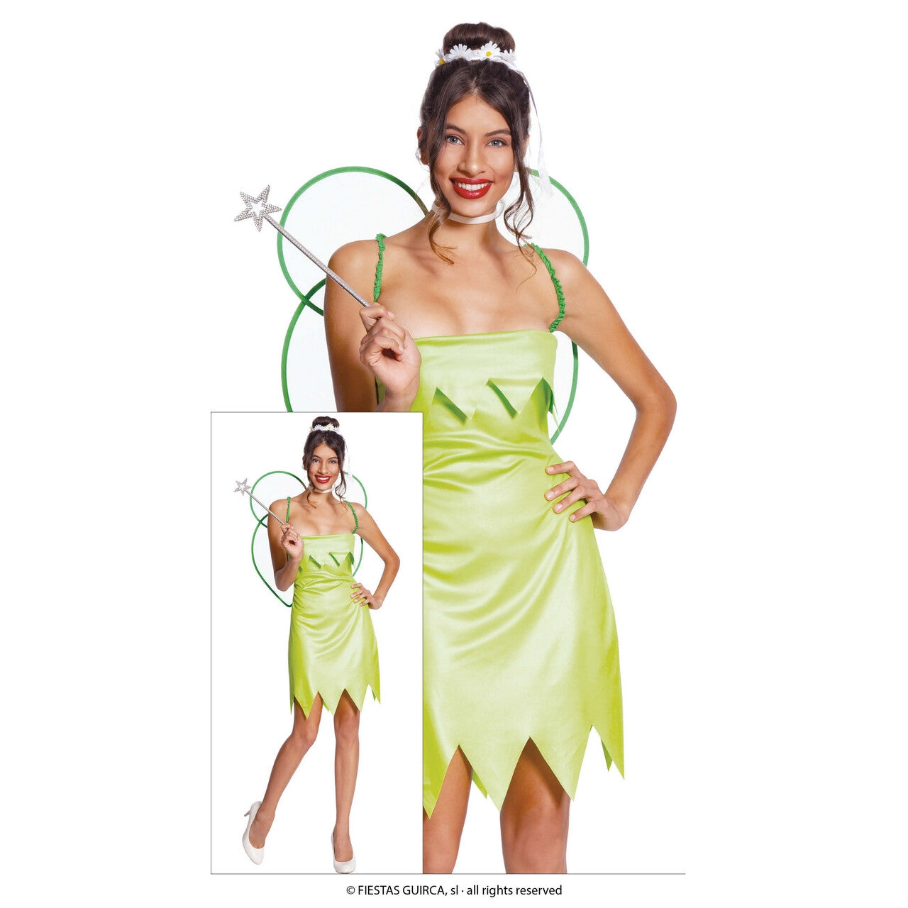 Op deze afbeelding zie je een Kostuums, van het merk Guirca. Groen Feetje Tinkerbell Vrouw Kostuum
