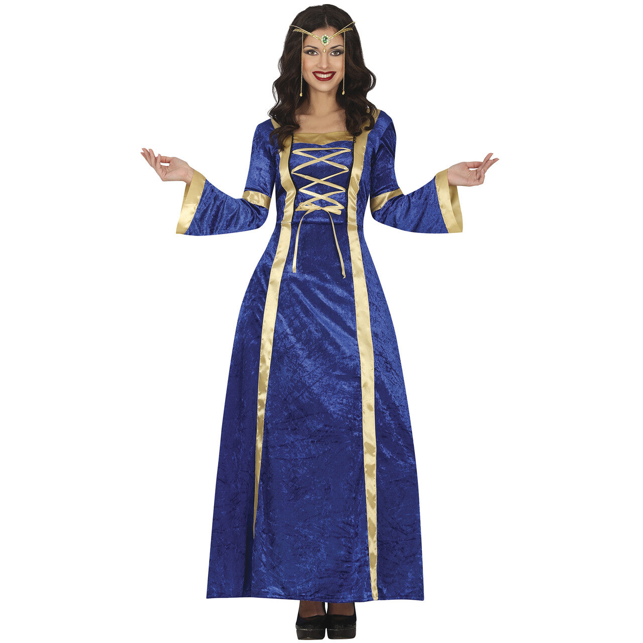 Op deze afbeelding zie je een Kostuums, van het merk Guirca. Middeleeuwse Dame Van Adel Iris Blauwschat Vrouw Kostuum