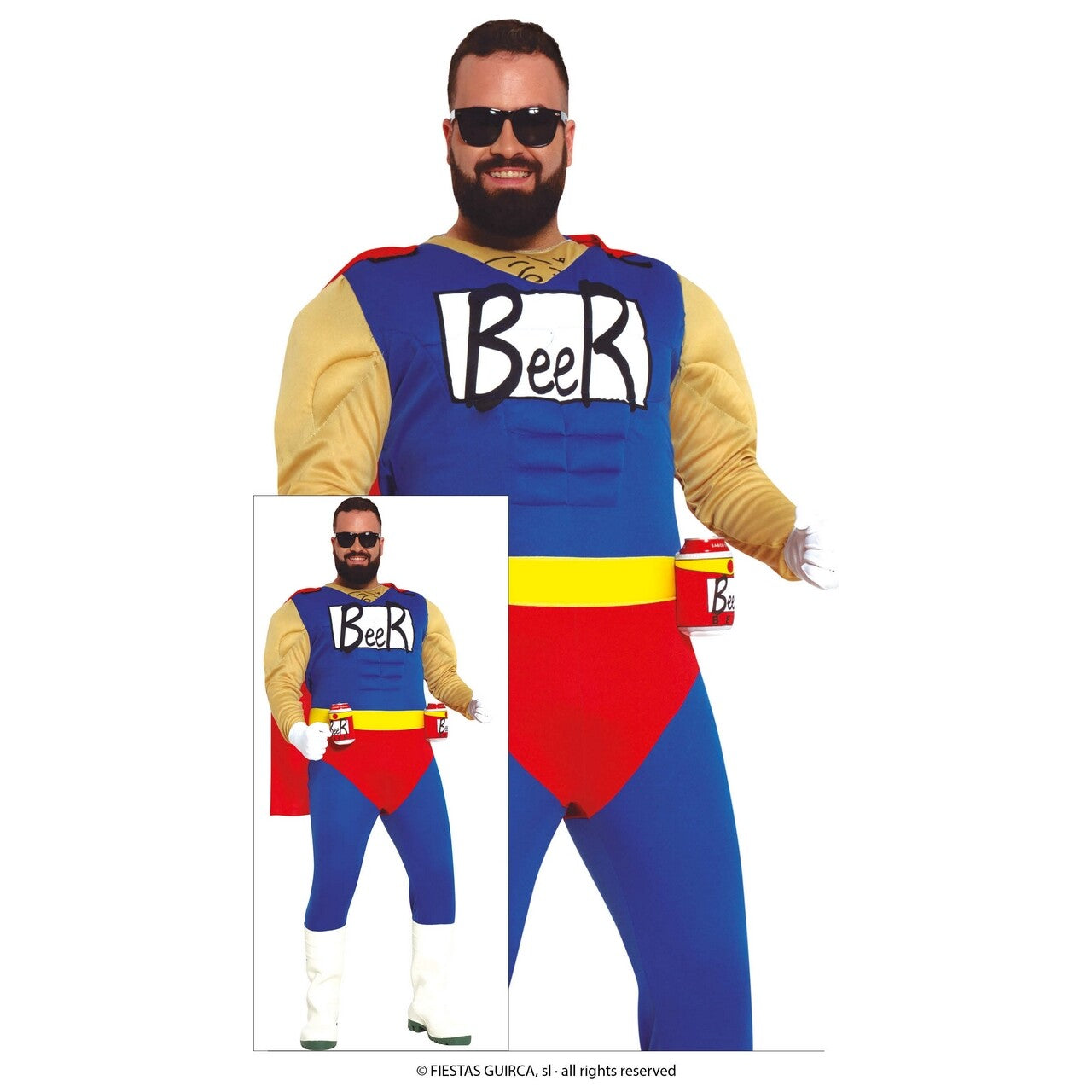 Op deze afbeelding zie je een Kostuums, van het merk Guirca. Superheld Bier Hier Man Kostuum