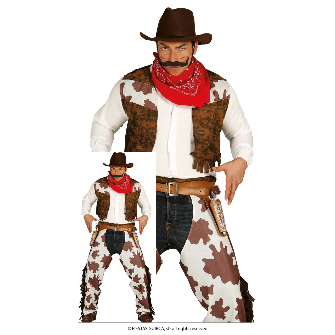Op deze afbeelding zie je een Kostuums, van het merk Guirca. Cowboy Johny Paf Man Kostuum