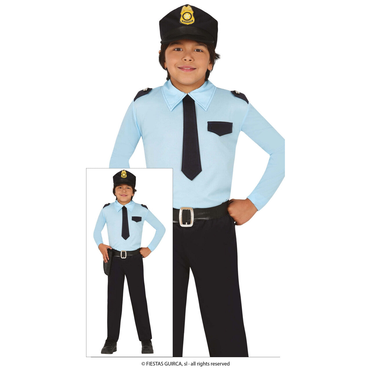 Op deze afbeelding zie je een Kostuums, van het merk Guirca. Korpschef Politie Kind Kostuum