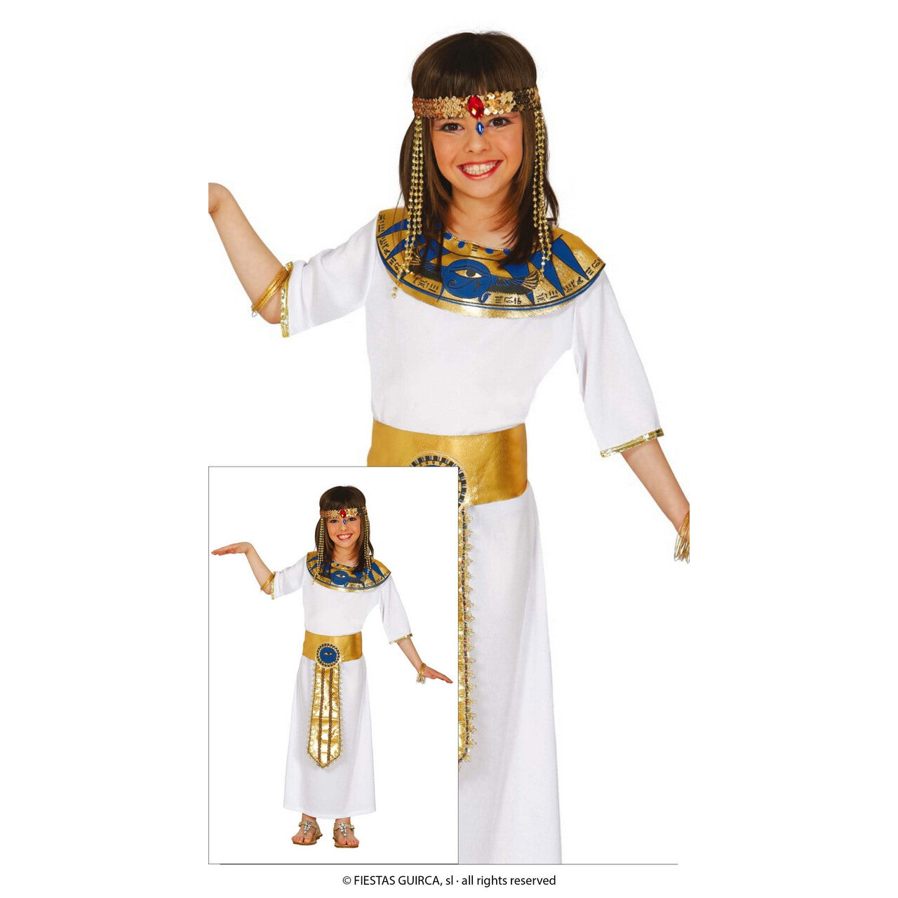 Op deze afbeelding zie je een Kostuums, van het merk Guirca. Egyptische Koningin Cleo Patricia Meisje Kostuum