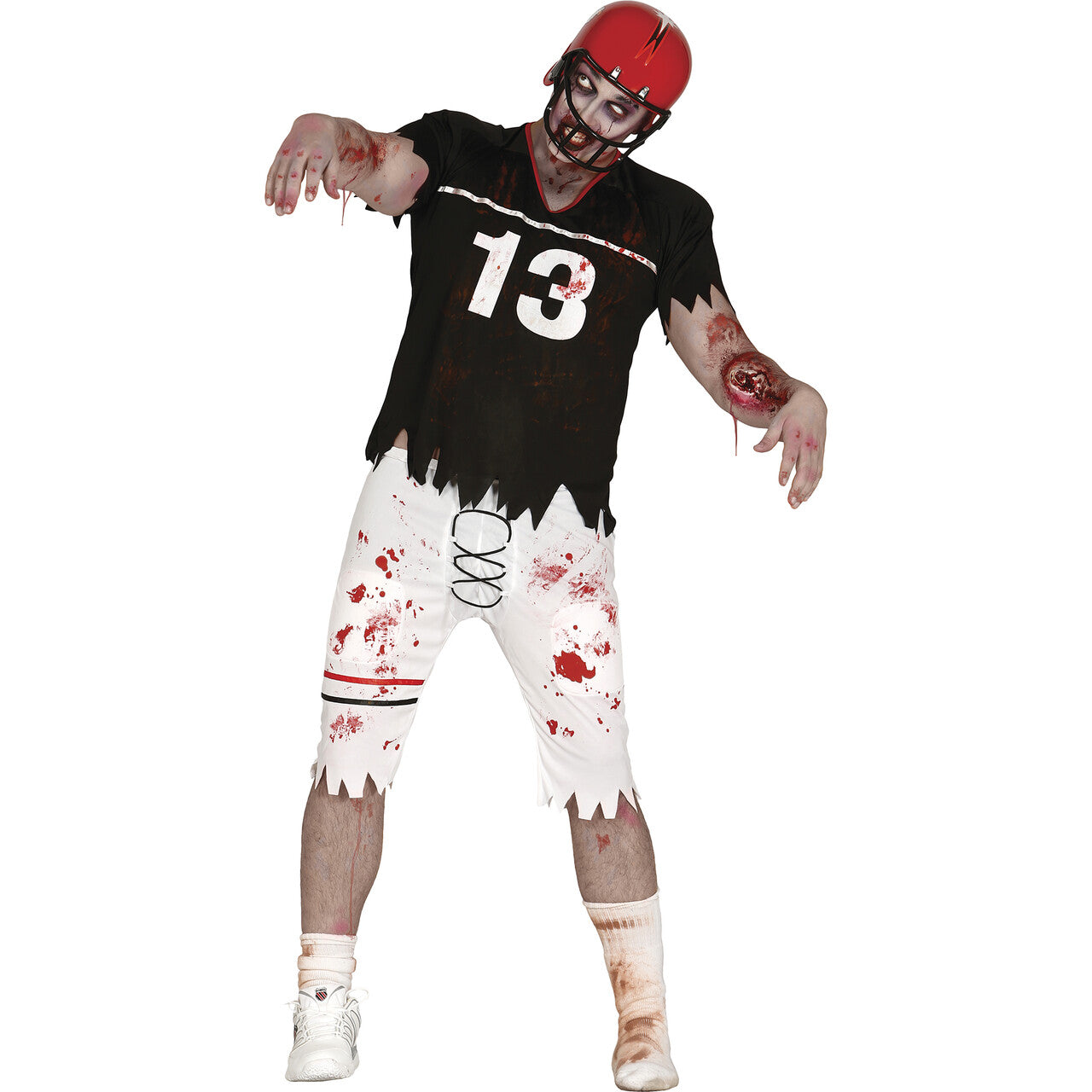 Op deze afbeelding zie je een Kostuums, van het merk Guirca. Zombie Football Speler Nummer 13 Man Kostuum