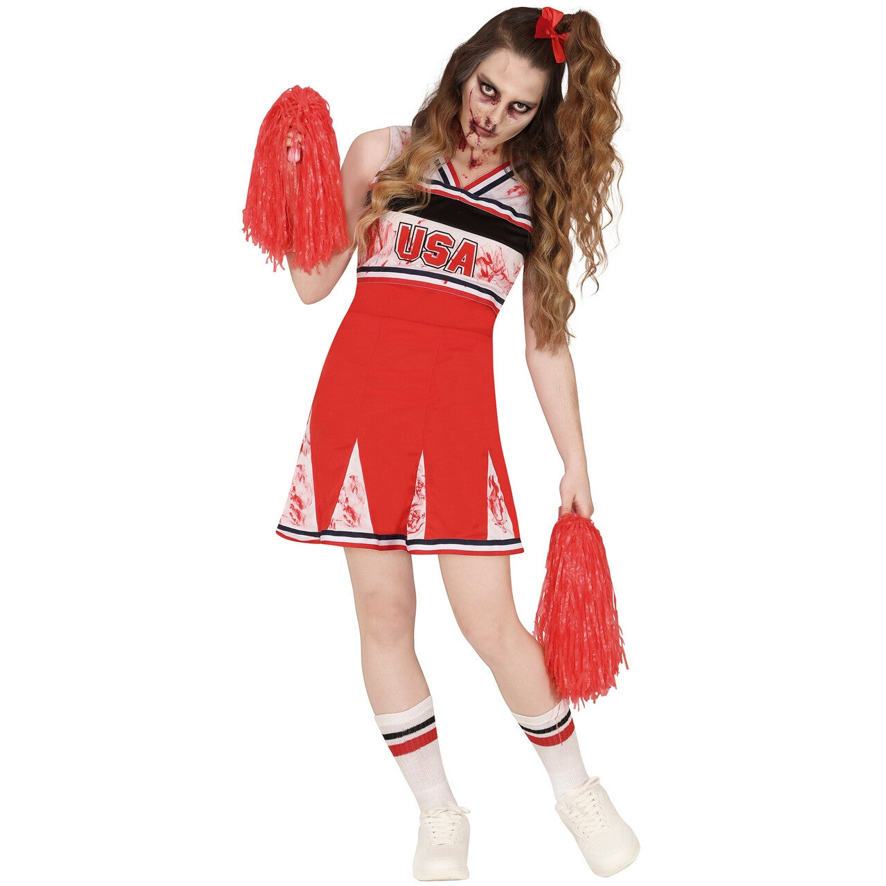 Op deze afbeelding zie je een Kostuums, van het merk Guirca. USA Cheerleader Play Or Die Vrouw Kostuum