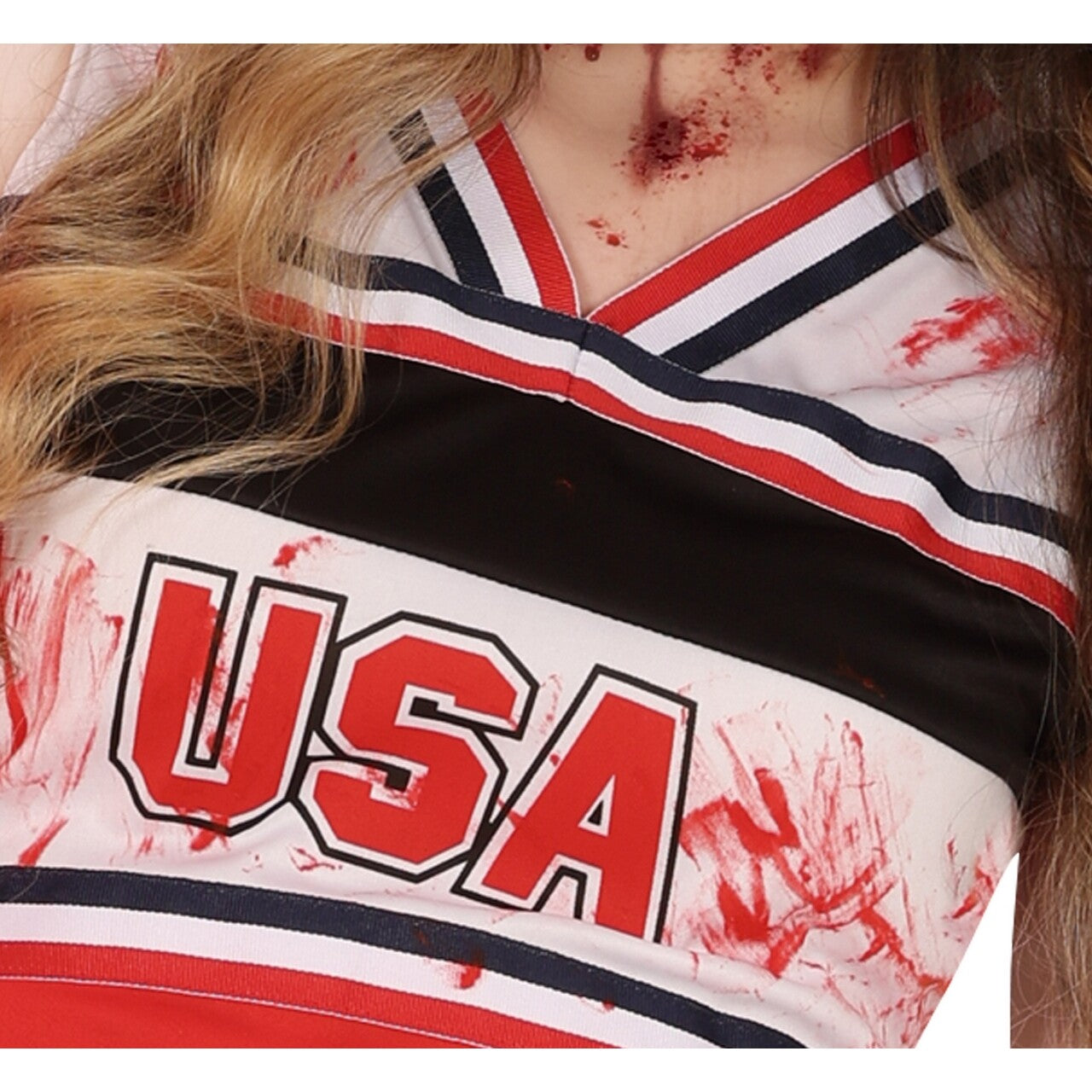 Op deze afbeelding zie je een Kostuums, van het merk Guirca. USA Cheerleader Play Or Die Vrouw Kostuum
