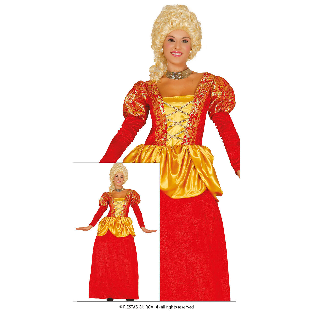 Op deze afbeelding zie je een Kostuums, van het merk Guirca. Rode Markiezin Marie Sophie Vrouw Kostuum