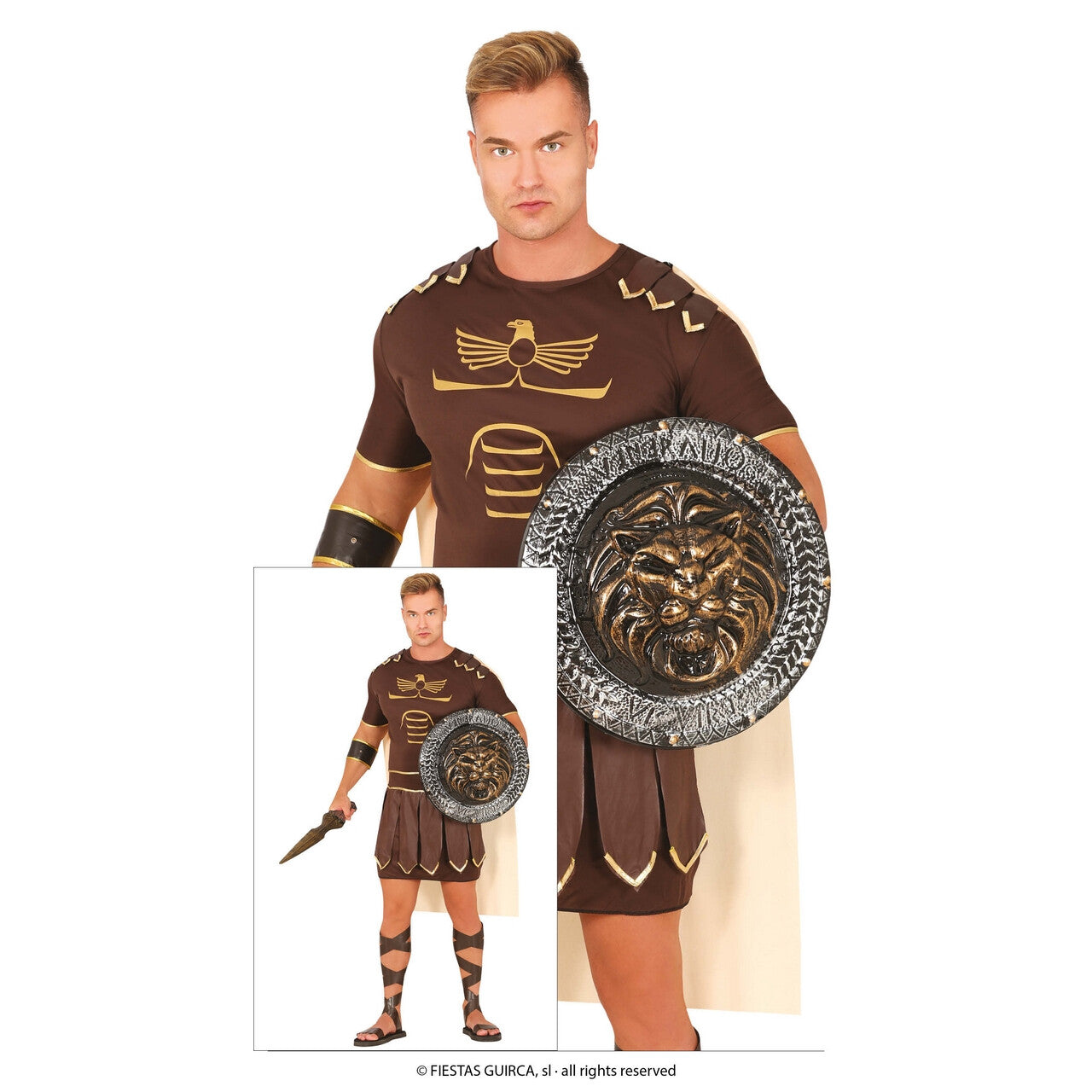 Op deze afbeelding zie je een Kostuums, van het merk Guirca. Gladius De Gladiator Man Kostuum