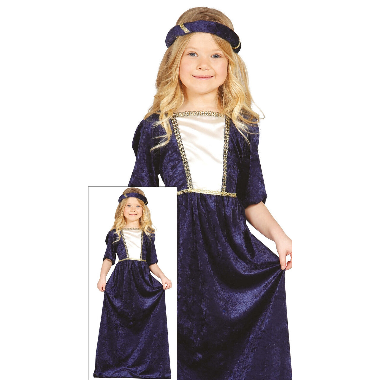 Op deze afbeelding zie je een Kostuums, van het merk Guirca. Middeleeuwse Hofdame Isolde Meisje Kostuum