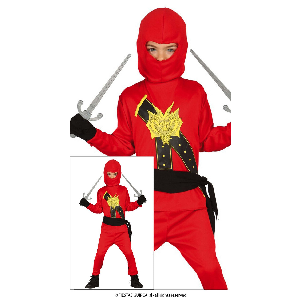 Op deze afbeelding zie je een Kostuums, van het merk Guirca. De Wraak Van De Rode Draken Ninja Kind Kostuum