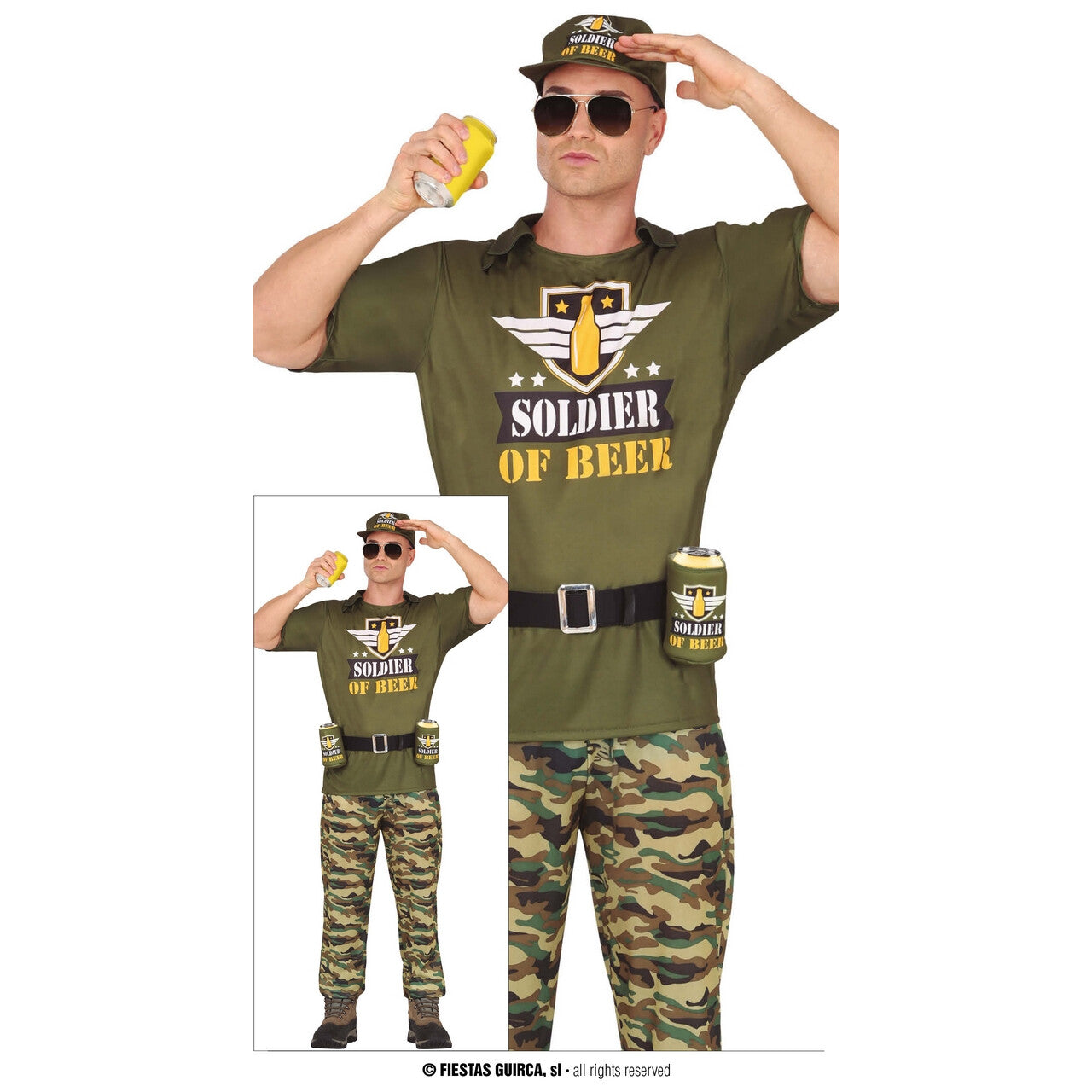 Op deze afbeelding zie je een Kostuums, van het merk Guirca. Soldier Of Beer Man Kostuum