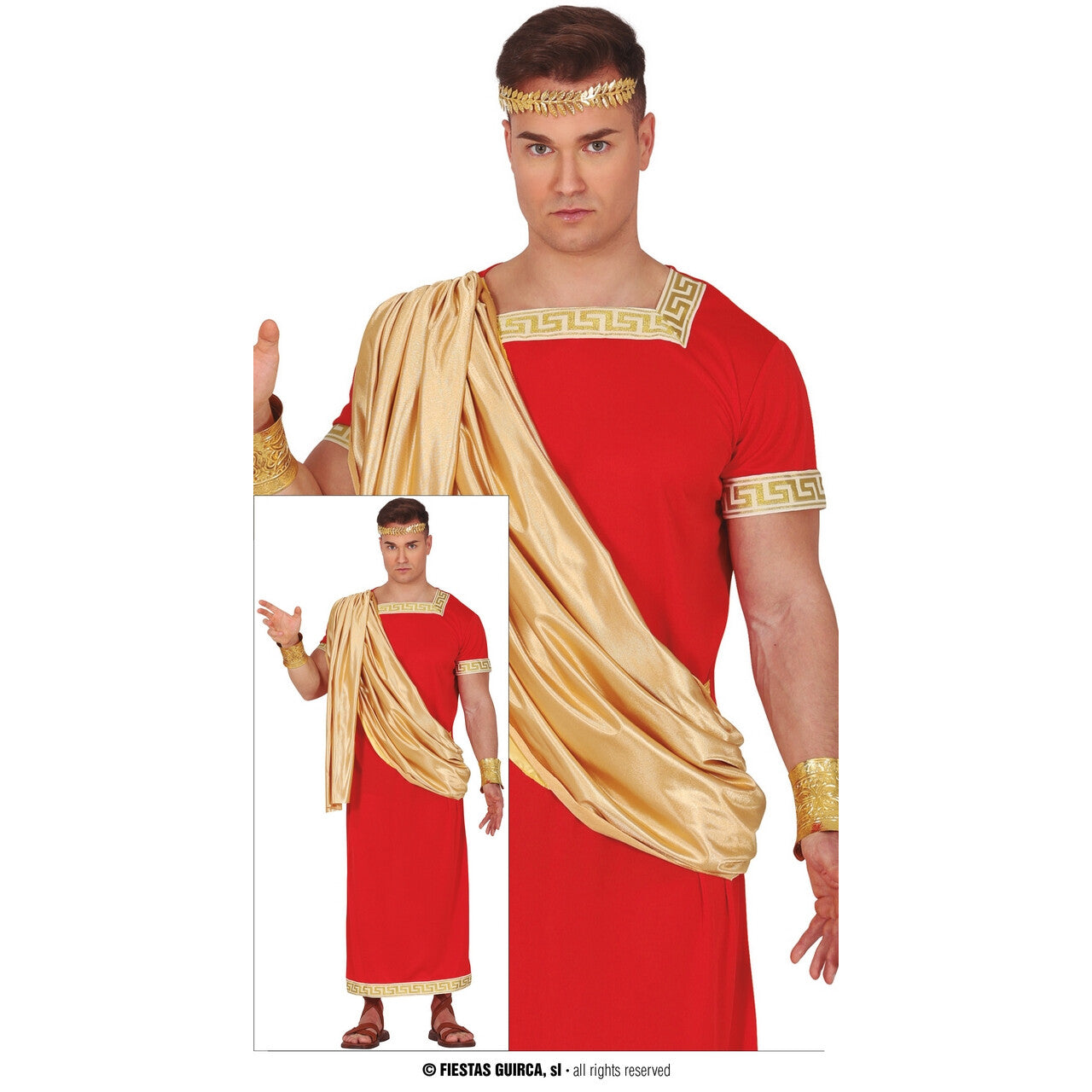 Op deze afbeelding zie je een Kostuums, van het merk Guirca. Rode Romein Armor Man Kostuum