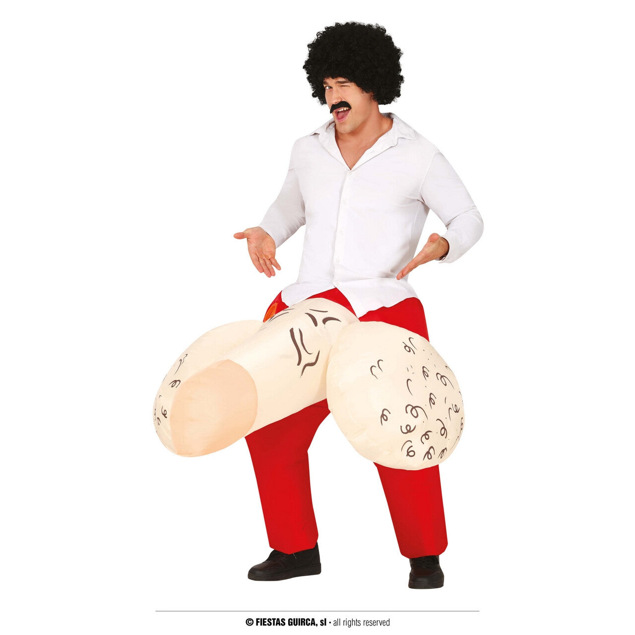 Op deze afbeelding zie je een Kostuums, van het merk Guirca. Opblaasbare Ontsnapte Piemel Broek Man