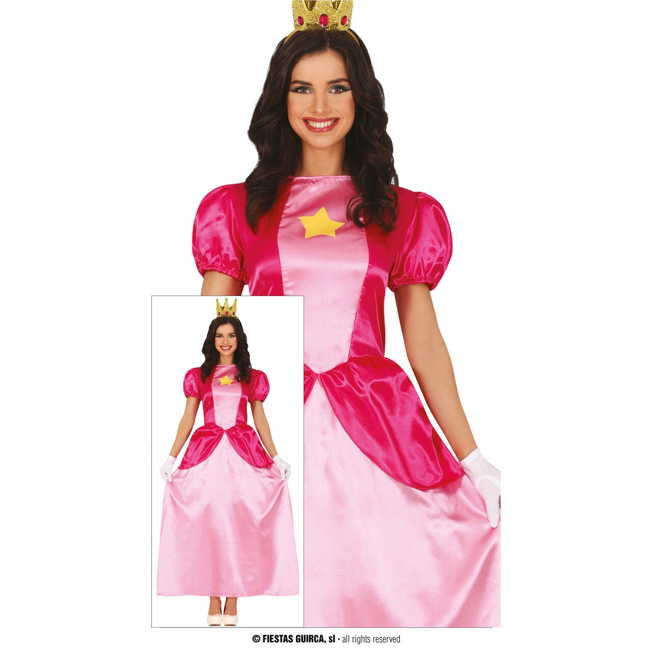 Op deze afbeelding zie je een Kostuums, van het merk Guirca. Superster Prinses Perzik Vrouw Kostuum