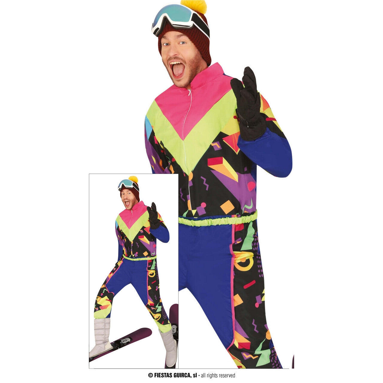 Op deze afbeelding zie je een Kostuums, van het merk Guirca. Jaren 80 Blauw Skipak Lars Lawine Man Kostuum
