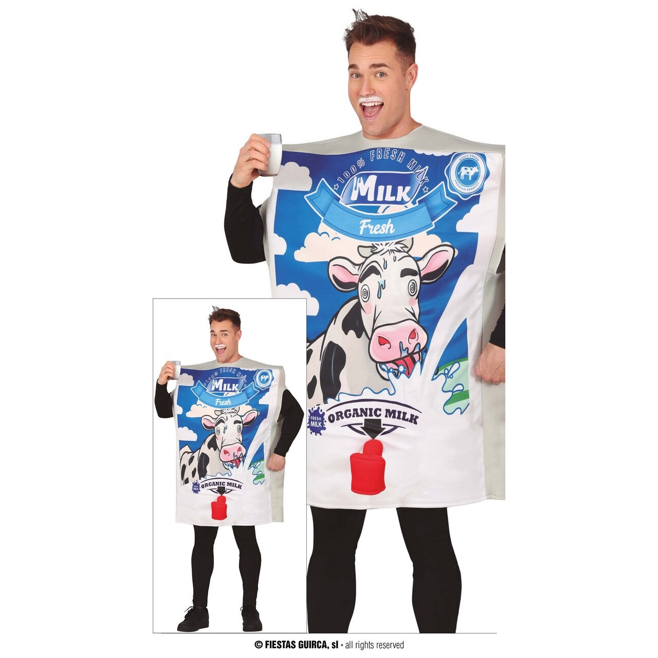Op deze afbeelding zie je een Kostuums, van het merk Guirca. Biologische Verse Melk Man Kostuum
