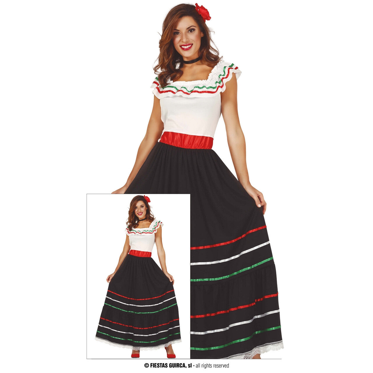 Op deze afbeelding zie je een Kostuums, van het merk Guirca. Mexicaanse Senorita Juanita Vrouw Kostuum