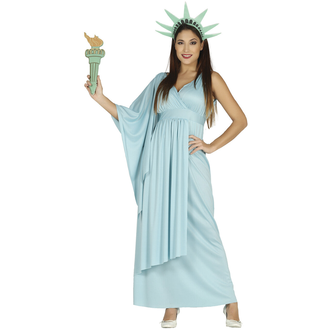 Op deze afbeelding zie je een Kostuums, van het merk Guirca. Vrijheidsbeeld Vrouwe Liberty Kostuum