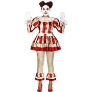 Op deze afbeelding zie je een Kostuums, van het merk Guirca. Gestreepte Lady Killer Clown Vrouw Kostuum