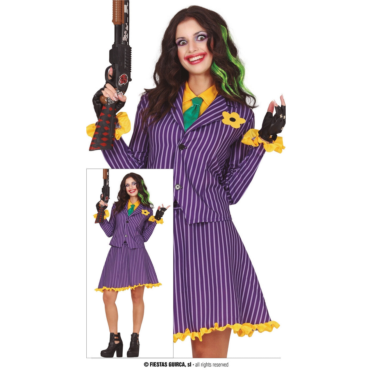 Op deze afbeelding zie je een Kostuums, van het merk Guirca. Miss Jokerina Vrouw Kostuum