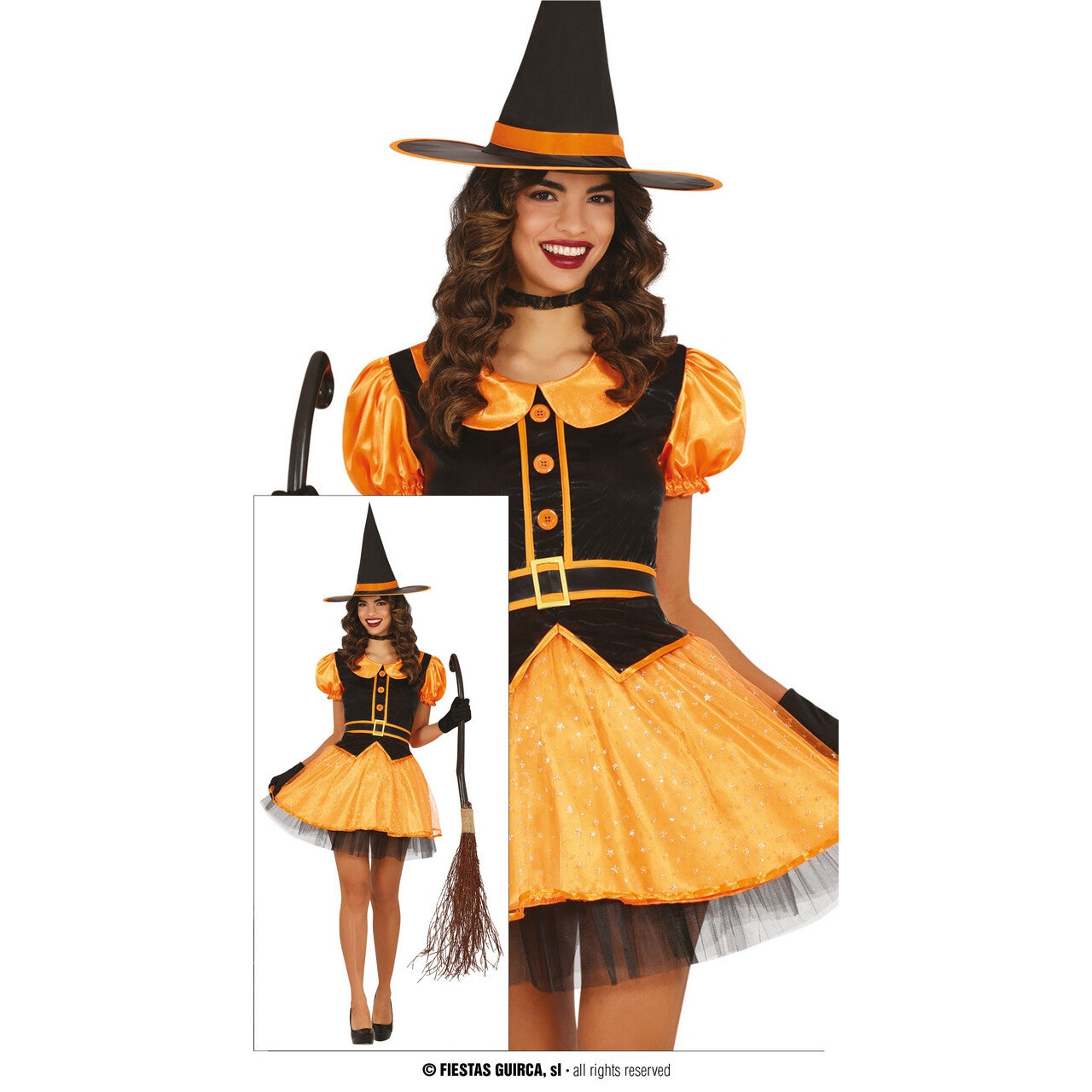 Op deze afbeelding zie je een Kostuums, van het merk Guirca. Sexy Miss Pumpkin Heks Vrouw Kostuum