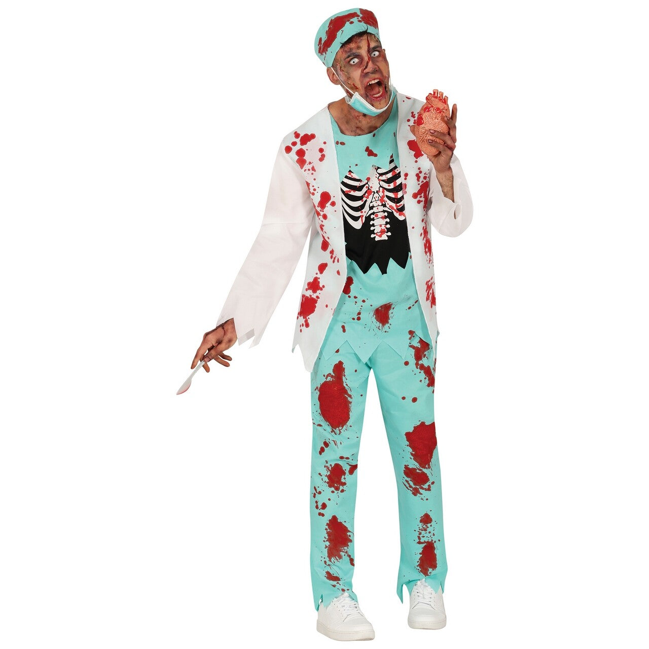 Op deze afbeelding zie je een Kostuums, van het merk Guirca. Bloed Spetter Chirurg Zombie Man Kostuum