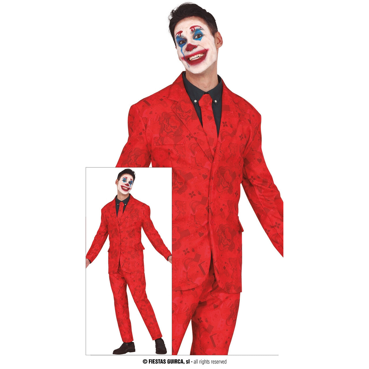 Op deze afbeelding zie je een Kostuums, van het merk Guirca. Casino Rode Mr Joker Smile Man Kostuum