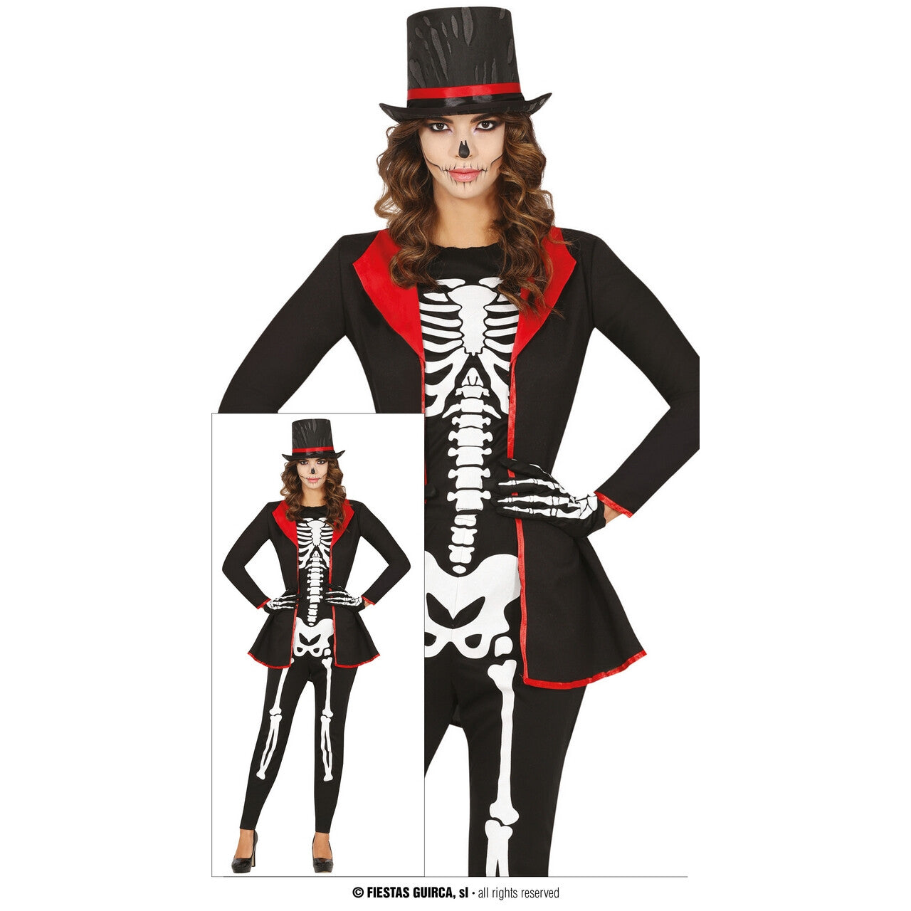 Op deze afbeelding zie je een Kostuums, van het merk Guirca. Elegante Skeleton Bones Vrouw Kostuum