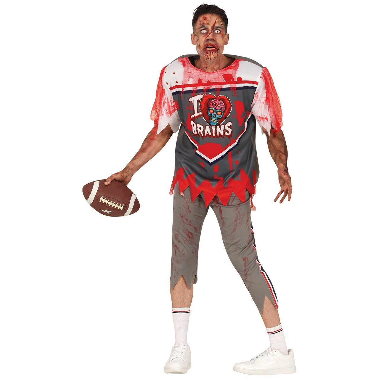Op deze afbeelding zie je een Kostuums, van het merk Guirca. Rugby Speler Team I Love Brains Man Kostuum