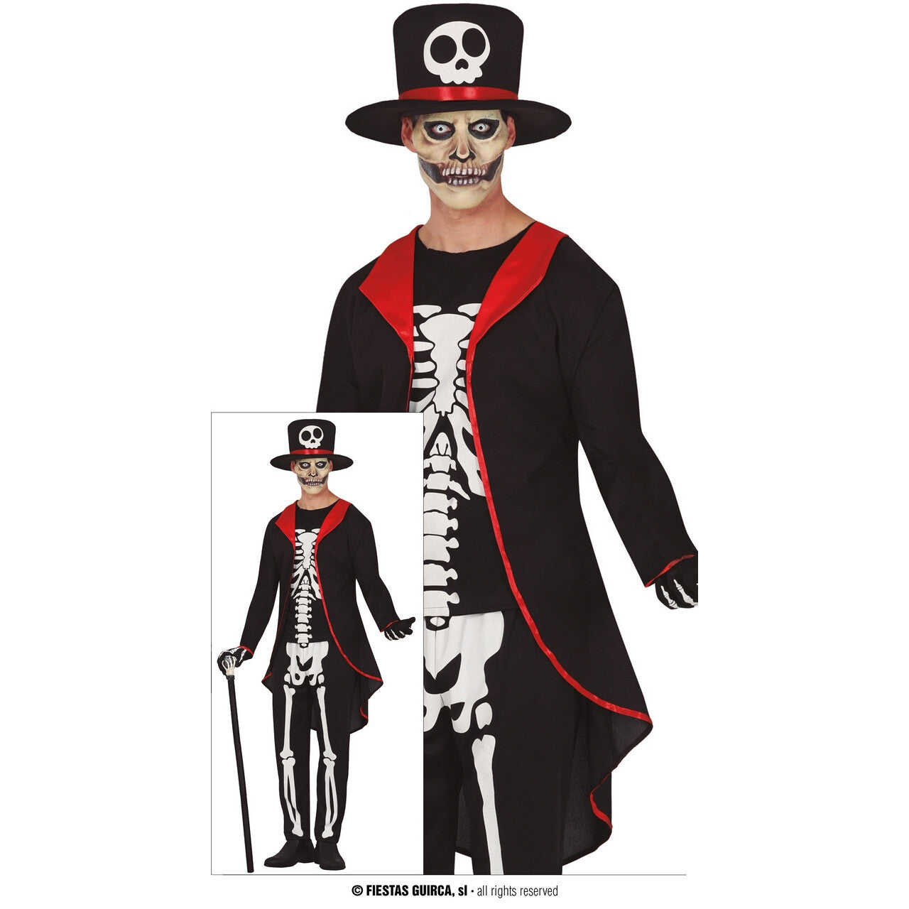 Op deze afbeelding zie je een Kostuums, van het merk Guirca. Elegante Mr Skinny Bones Man Kostuum