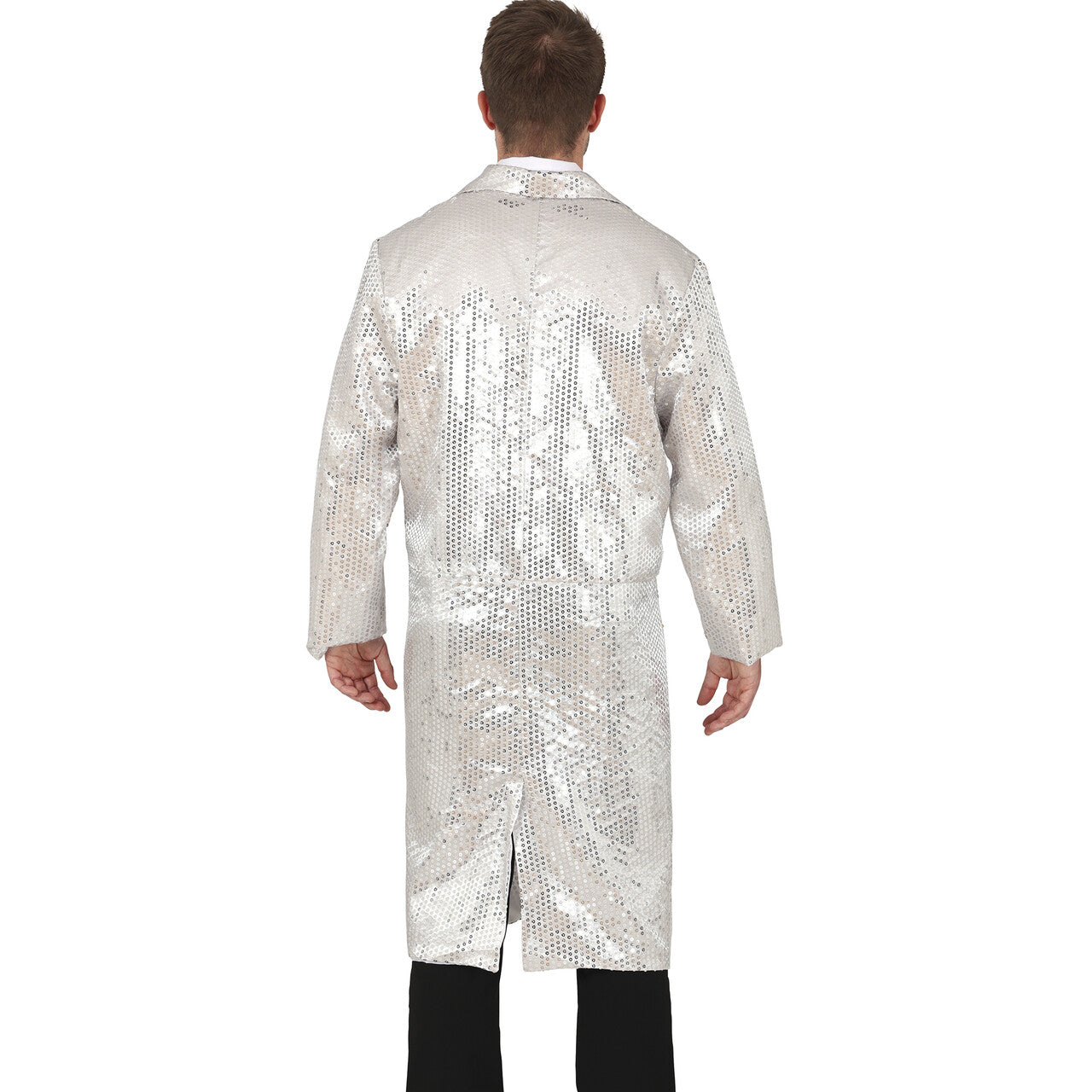Op deze afbeelding zie je een Kostuums, van het merk Guirca. Lange Slipjas Pailletten Zilver Man