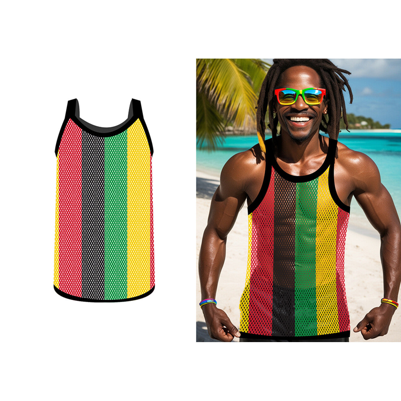 Op deze afbeelding zie je een Kostuums, van het merk Guirca. Jamaican Jam Mesh Top Man