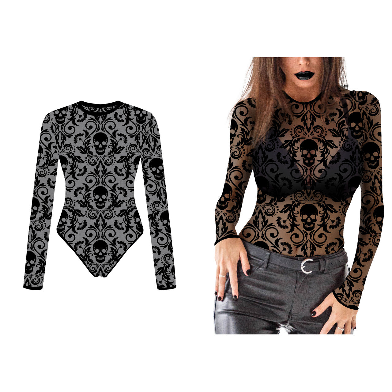 Op deze afbeelding zie je een Kostuums, van het merk Guirca. Skull Shadow Lace Bodysuit Vrouw