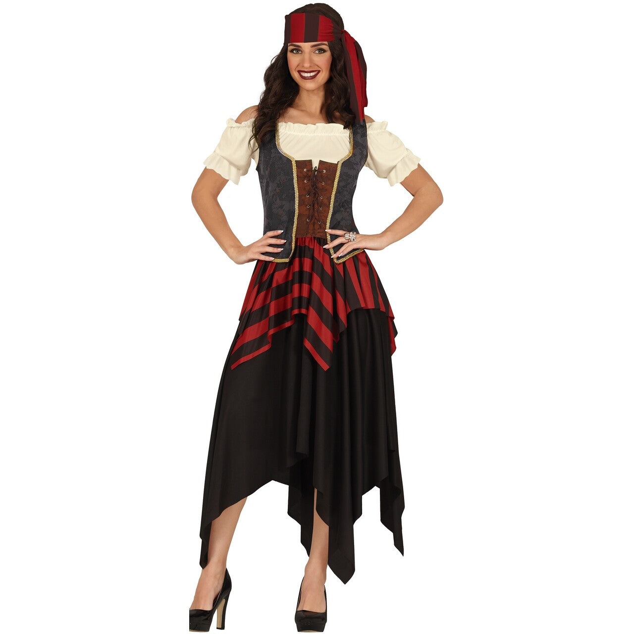 Op deze afbeelding zie je een Kostuums, van het merk Guirca. Zigeuner Pirate Esmeralda Vrouw Kostuum