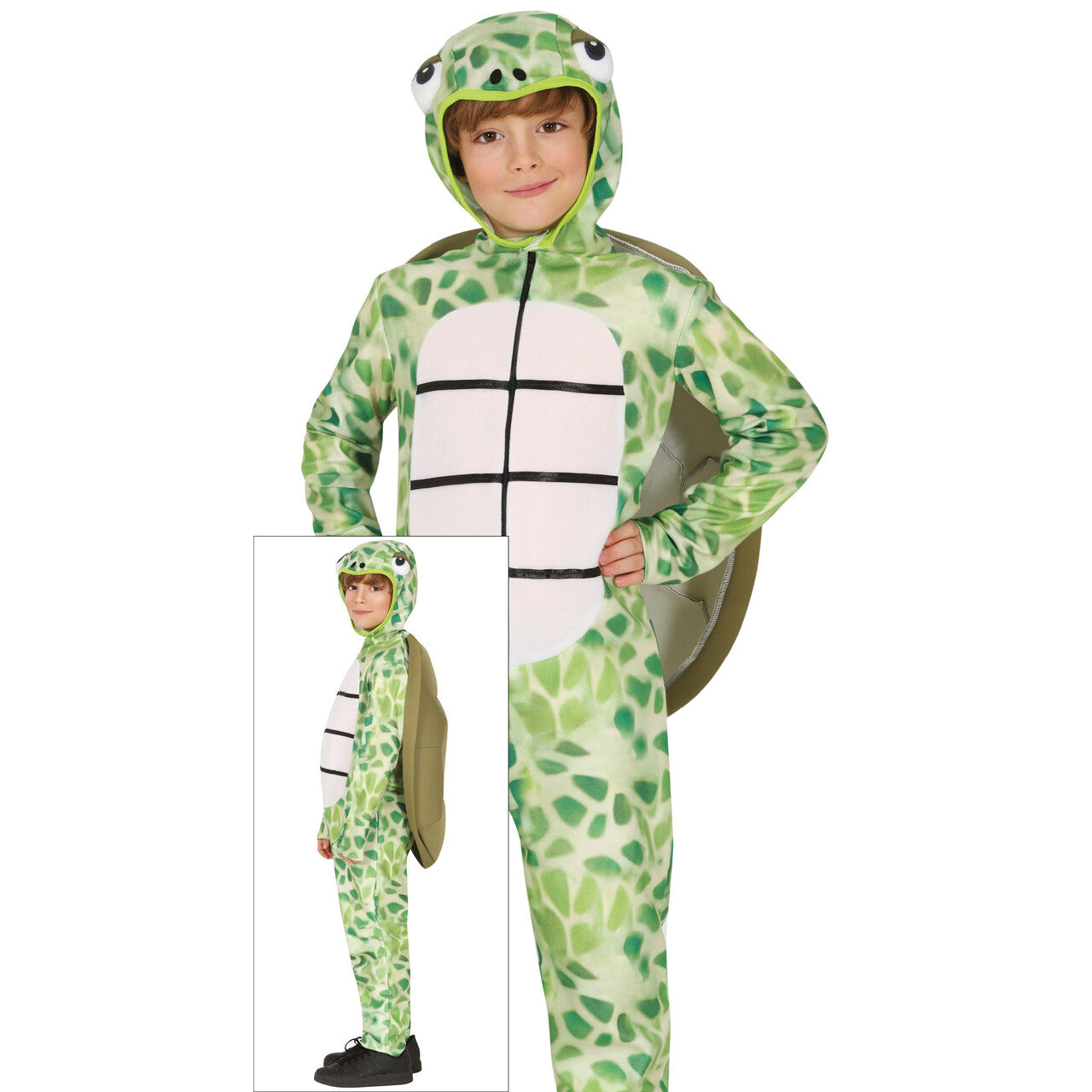 Op deze afbeelding zie je een Kostuums, van het merk Guirca. Glibberglad Schildpad Jumpsuit Jongen Kostuum