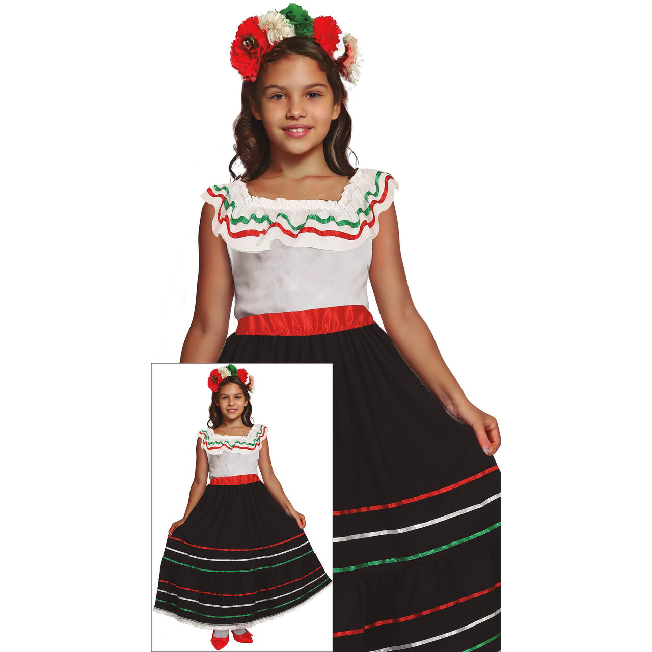 Op deze afbeelding zie je een Kostuums, van het merk Guirca. Danza Con Alegría Mexicaanse Jurk Meisje