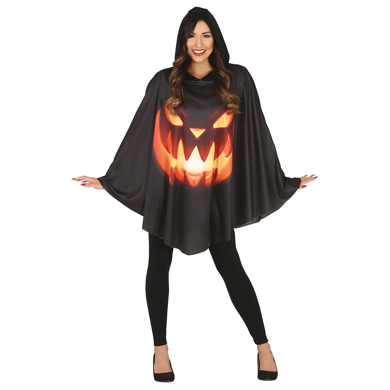Op deze afbeelding zie je een Kostuums, van het merk Guirca. Gemene Halloween Pompoen Poncho Kostuum