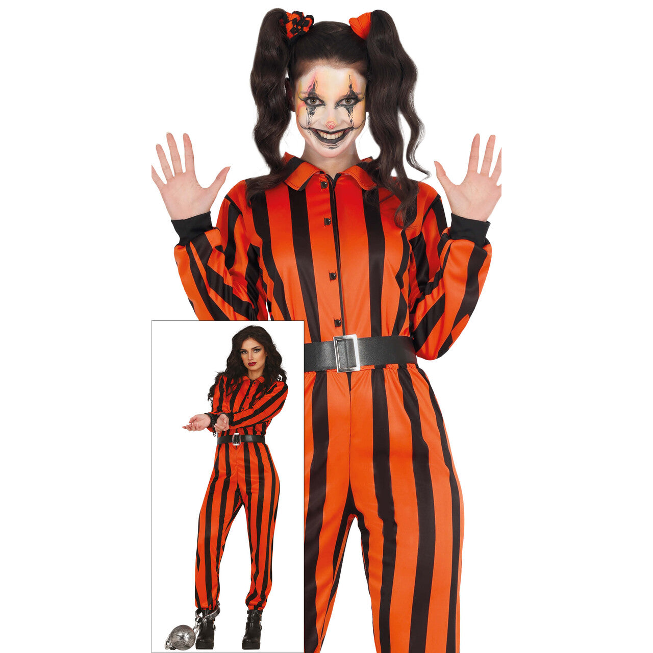 Op deze afbeelding zie je een Kostuums, van het merk Guirca. Miss Harlekijn Gevangene Vrouw Kostuum